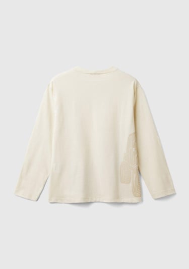  Erkek Çocuk Ekru Önü ve Arkası Baskılı Uzun Kollu T-Shirt
