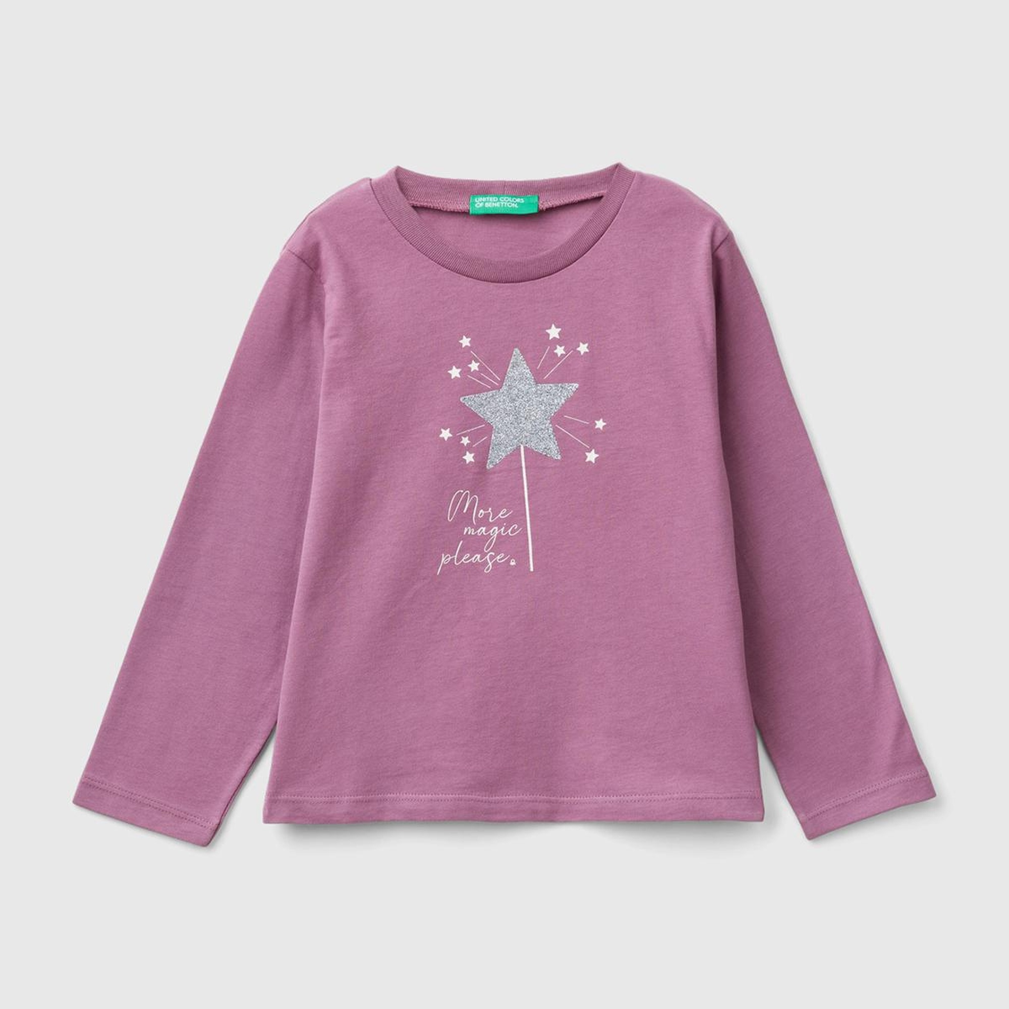 Kız Çocuk Gül Kurusu Su Bazlı Parlak Baskılı Normal Kesim Uzun Kollu T-Shirt