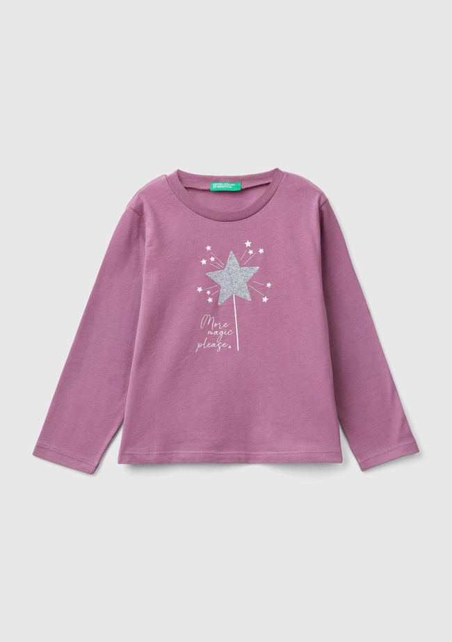  Kız Çocuk Gül Kurusu Su Bazlı Parlak Baskılı Normal Kesim Uzun Kollu T-Shirt