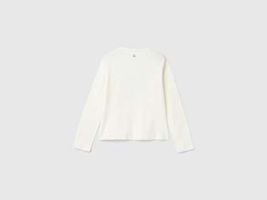  Kız Çocuk Ekru Arkası Logo Detaylı Önü Grafik İşlemeli Uzun Kollu T-Shirt