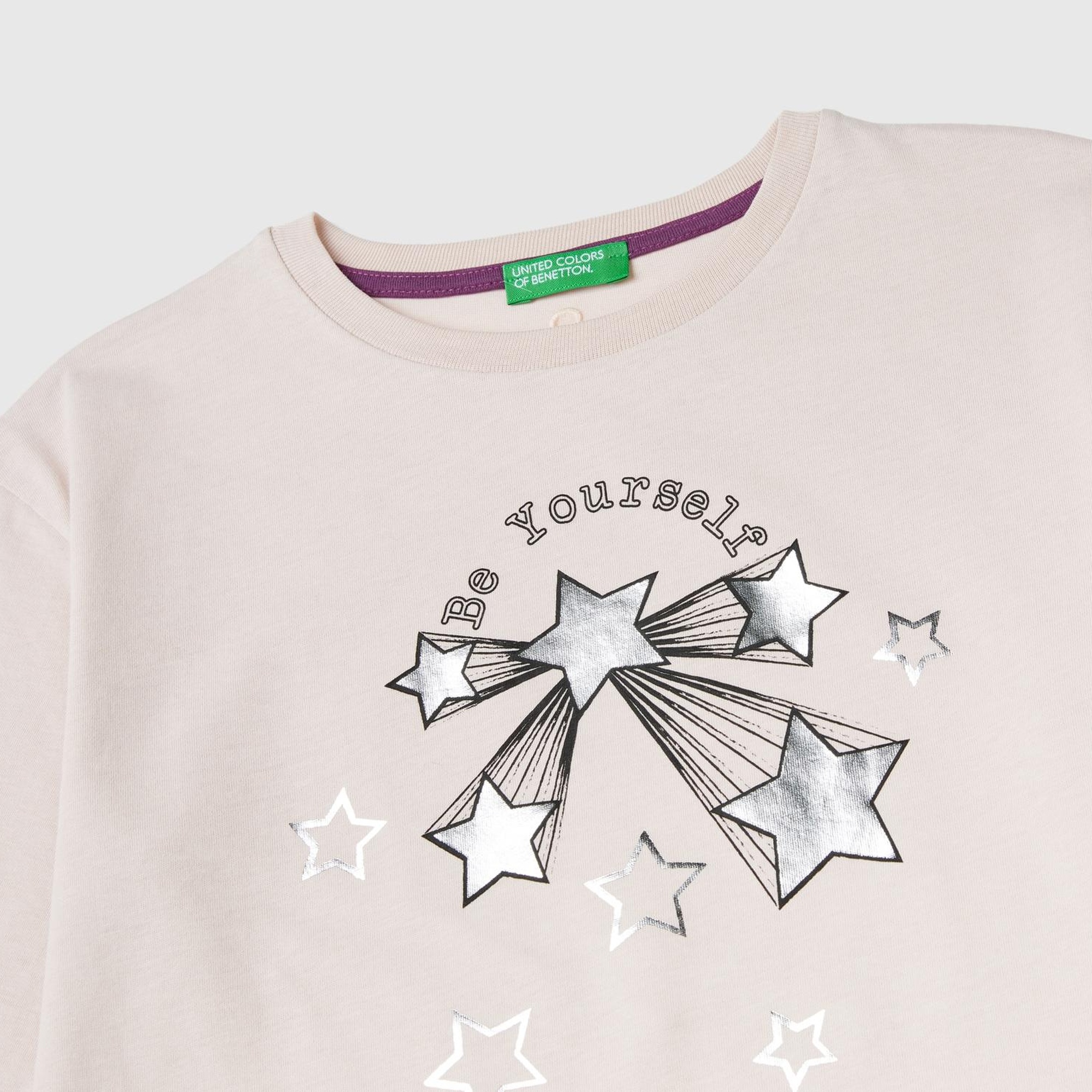 Kız Çocuk Toz Pembe Arkası Logo Detaylı Önü Baskılı Geniş Kalıp T-Shirt