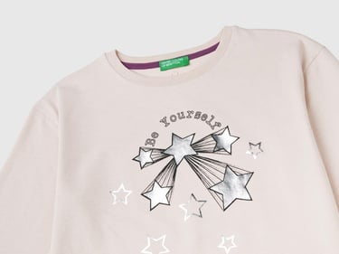  Kız Çocuk Toz Pembe Arkası Logo Detaylı Önü Baskılı Geniş Kalıp T-Shirt