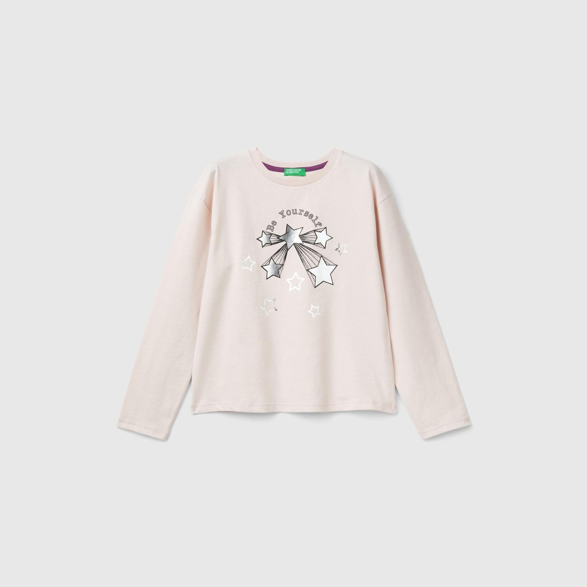 Kız Çocuk Toz Pembe Arkası Logo Detaylı Önü Baskılı Geniş Kalıp T-Shirt