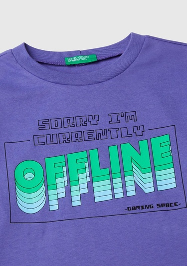  Erkek Çocuk Mor Önü Baskılı Uzun Kollu T-Shirt