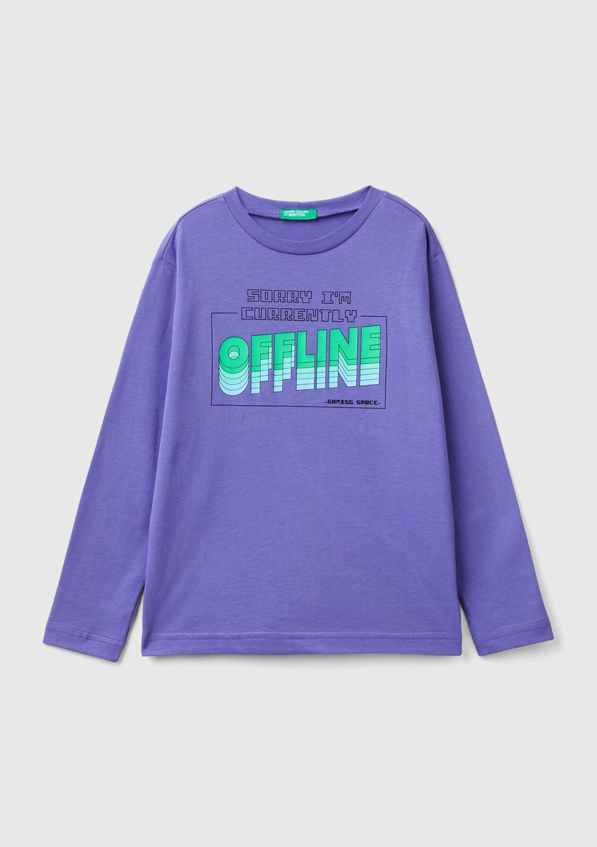  Erkek Çocuk Mor Önü Baskılı Uzun Kollu T-Shirt