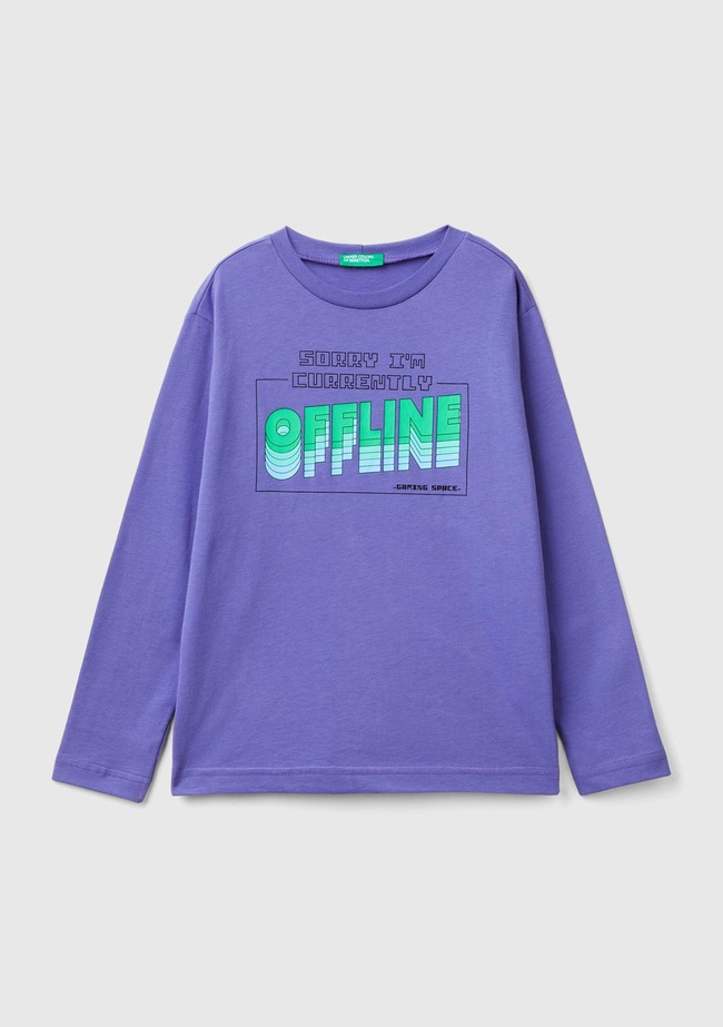  Erkek Çocuk Mor Önü Baskılı Uzun Kollu T-Shirt