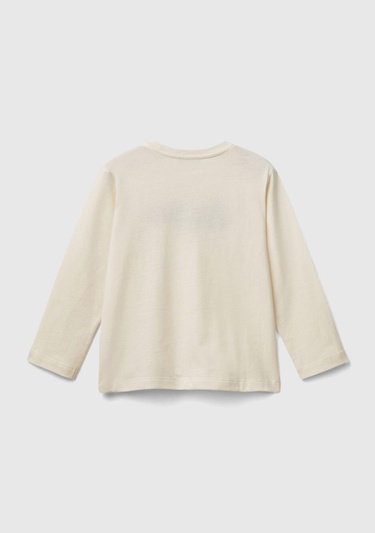  Erkek Çocuk Ekru Önü Logo İşlemeli Normal Kesim Uzun Kollu T-Shirt