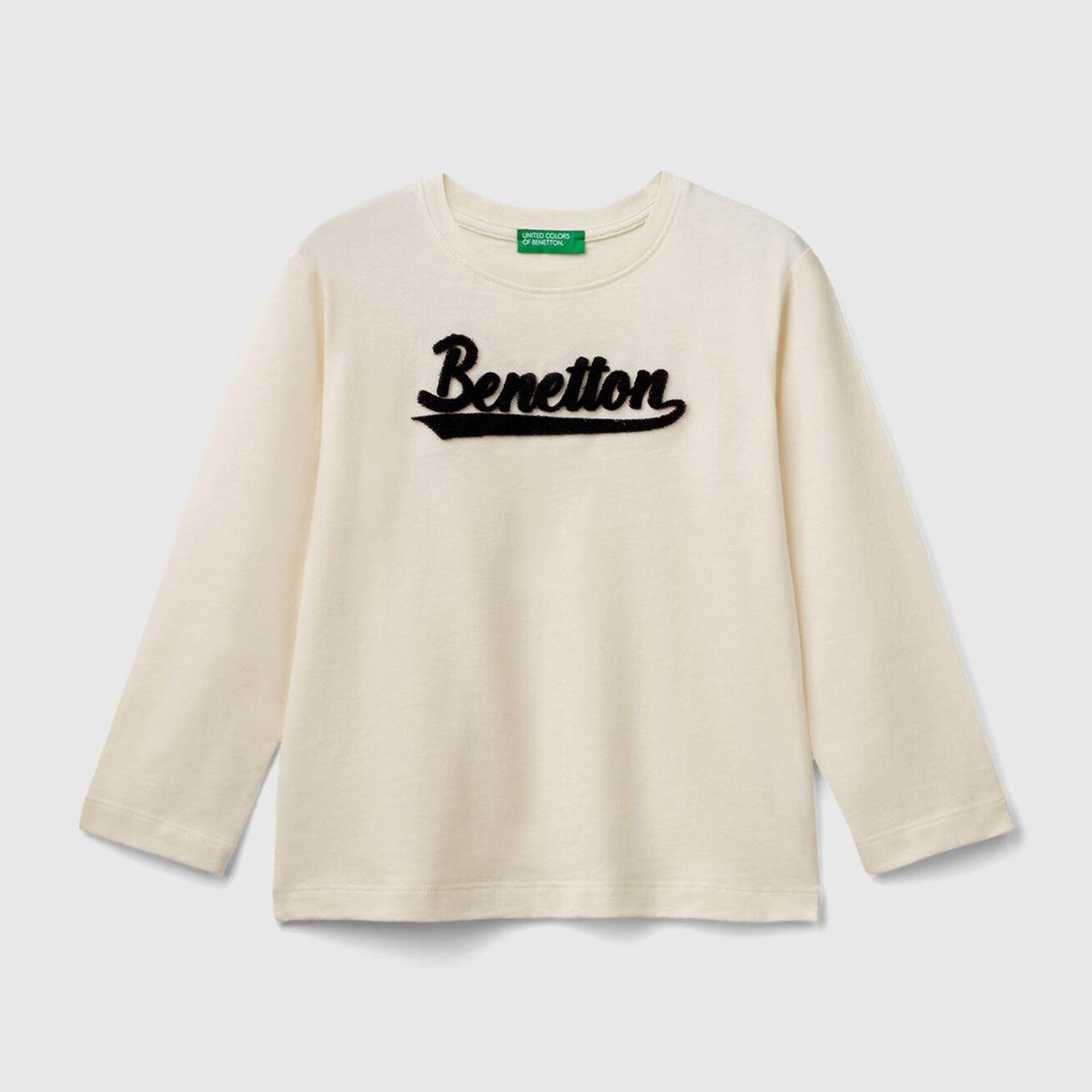 Erkek Çocuk Ekru Önü Logo İşlemeli Normal Kesim Uzun Kollu T-Shirt