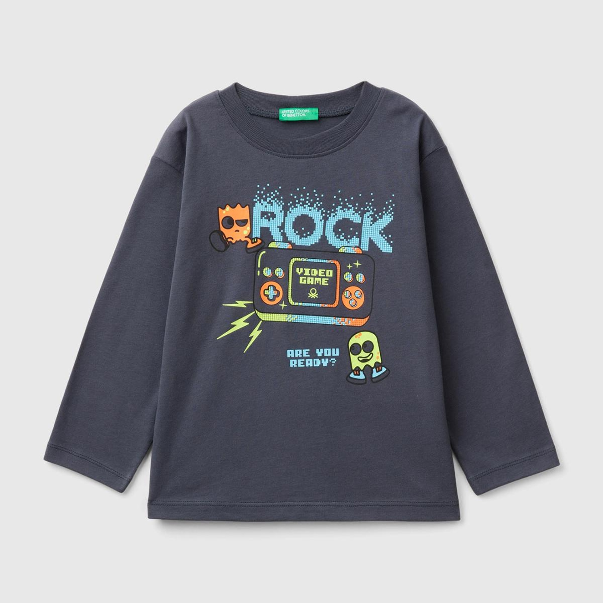 Erkek Çocuk Antrasit Baskılı Bisiklet Yaka Uzun Kollu T-Shirt