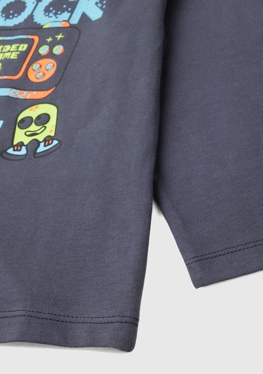  Erkek Çocuk Antrasit Baskılı Bisiklet Yaka Uzun Kollu T-Shirt