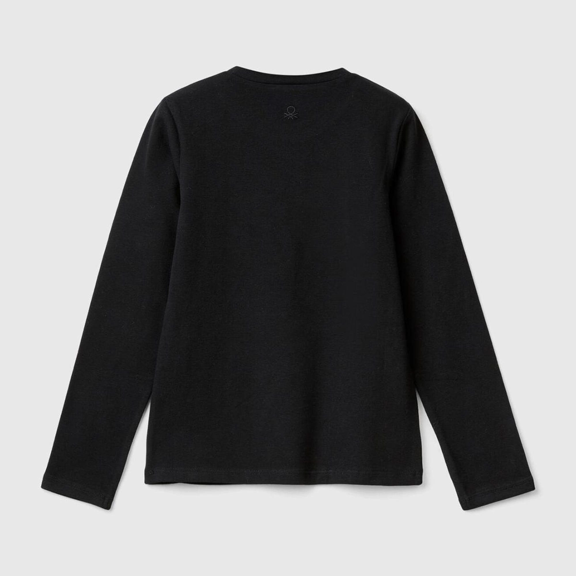 Kız Çocuk Siyah Önü Pullu Grafik Detaylı Dar Kesim Uzun Kollu T-Shirt