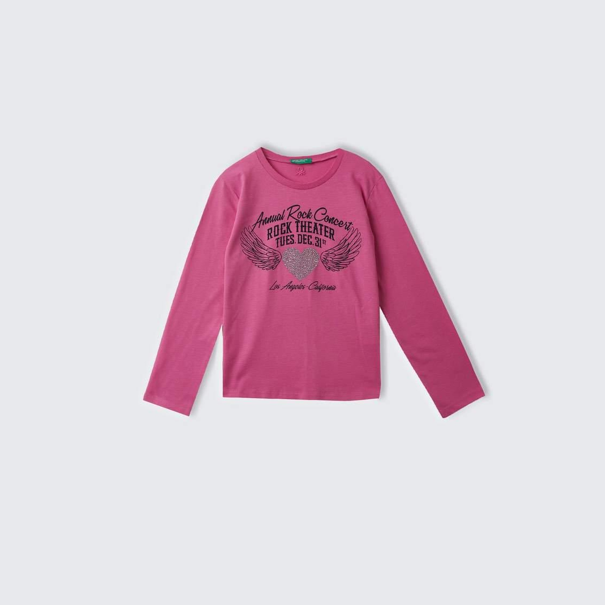 Kız Çocuk Pembe Arkası Logo İşlemeli Önü Baskılı Uzun Kollu T-Shirt
