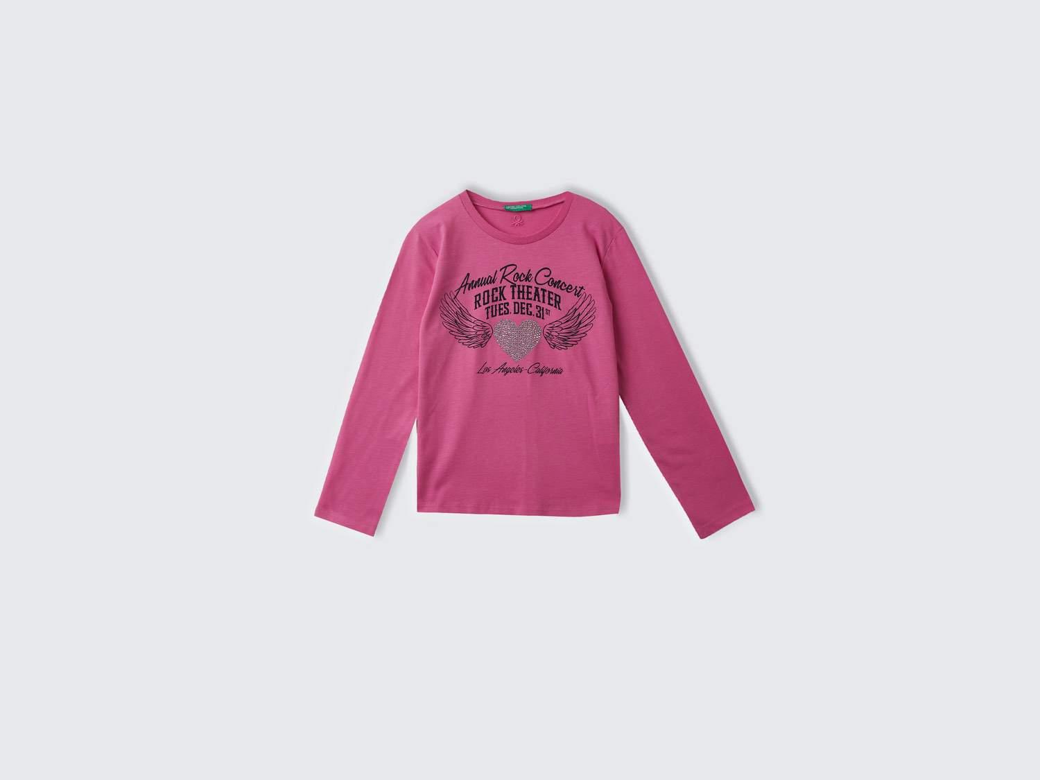  Kız Çocuk Pembe Arkası Logo İşlemeli Önü Baskılı Uzun Kollu T-Shirt