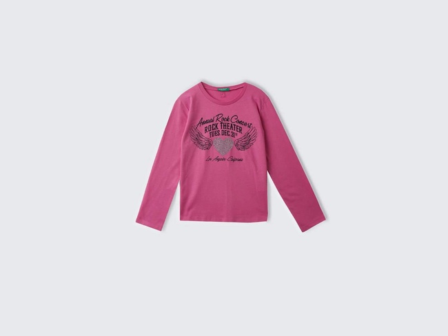  Kız Çocuk Pembe Arkası Logo İşlemeli Önü Baskılı Uzun Kollu T-Shirt