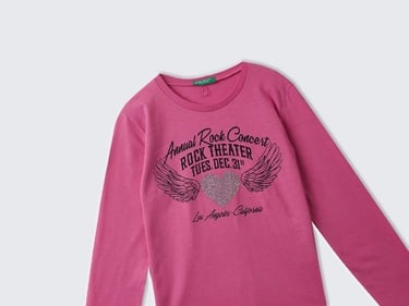  Kız Çocuk Pembe Arkası Logo İşlemeli Önü Baskılı Uzun Kollu T-Shirt