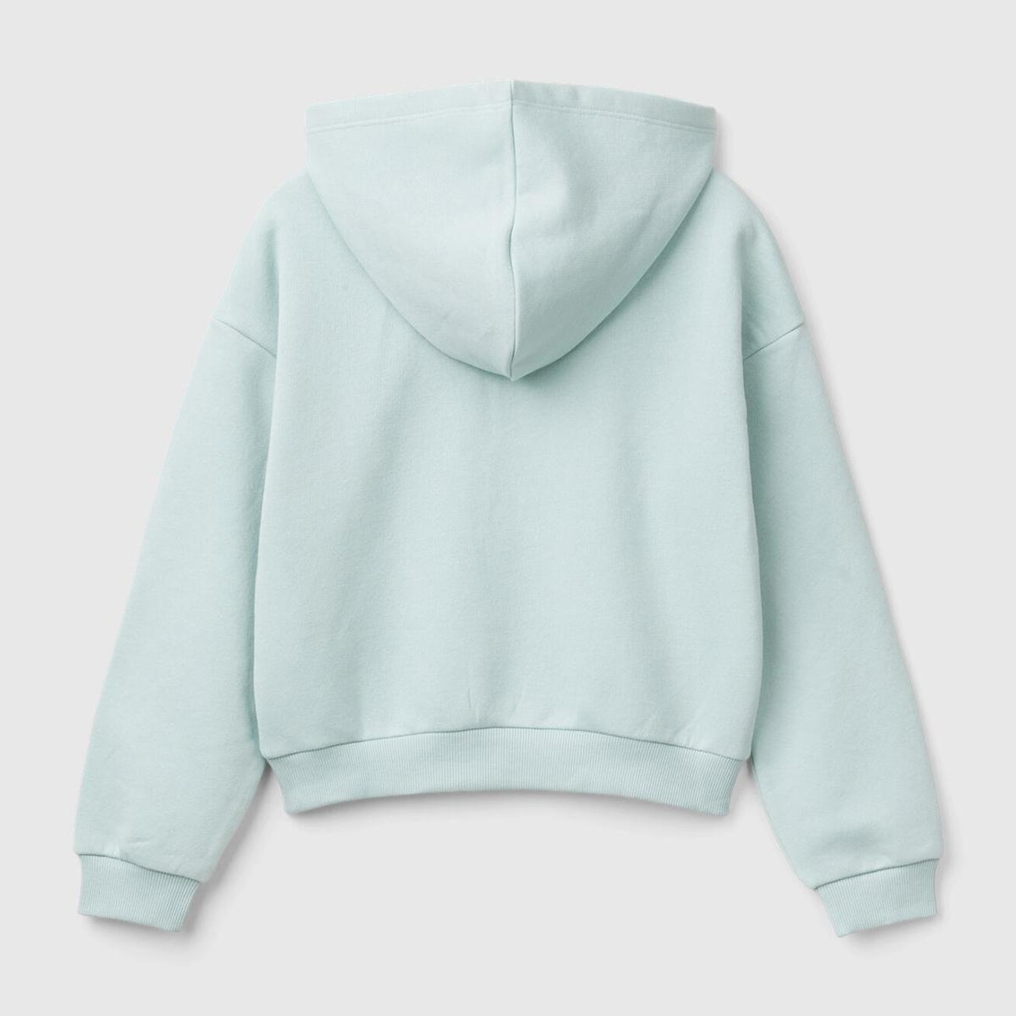 Kız Çocuk Su Yeşili Pamuk Karışımlı Payet Logolu Kapşonlu Sweatshirt