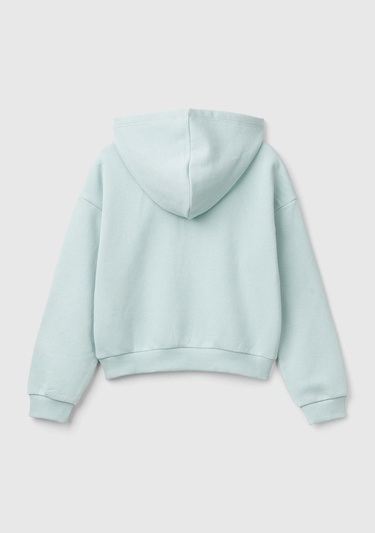  Kız Çocuk Su Yeşili Pamuk Karışımlı Payet Logolu Kapşonlu Sweatshirt
