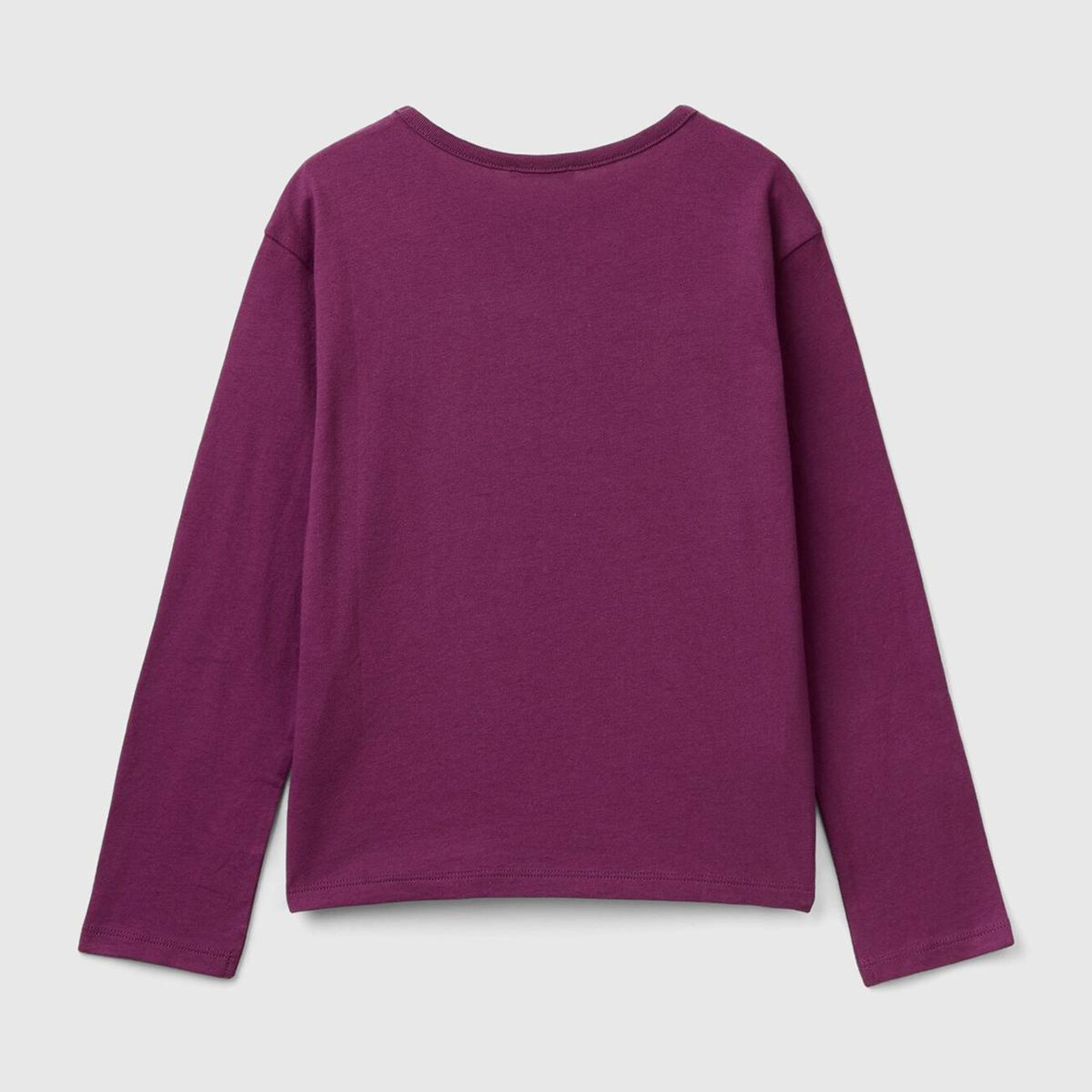 Kız Çocuk Mor Önü Pullu Logo İşlemeli Bisiklet Yaka Uzun Kollu T-Shirt