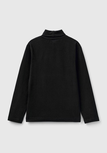  Erkek Çocuk Siyah Balıkçı Yaka Basic T-Shirt