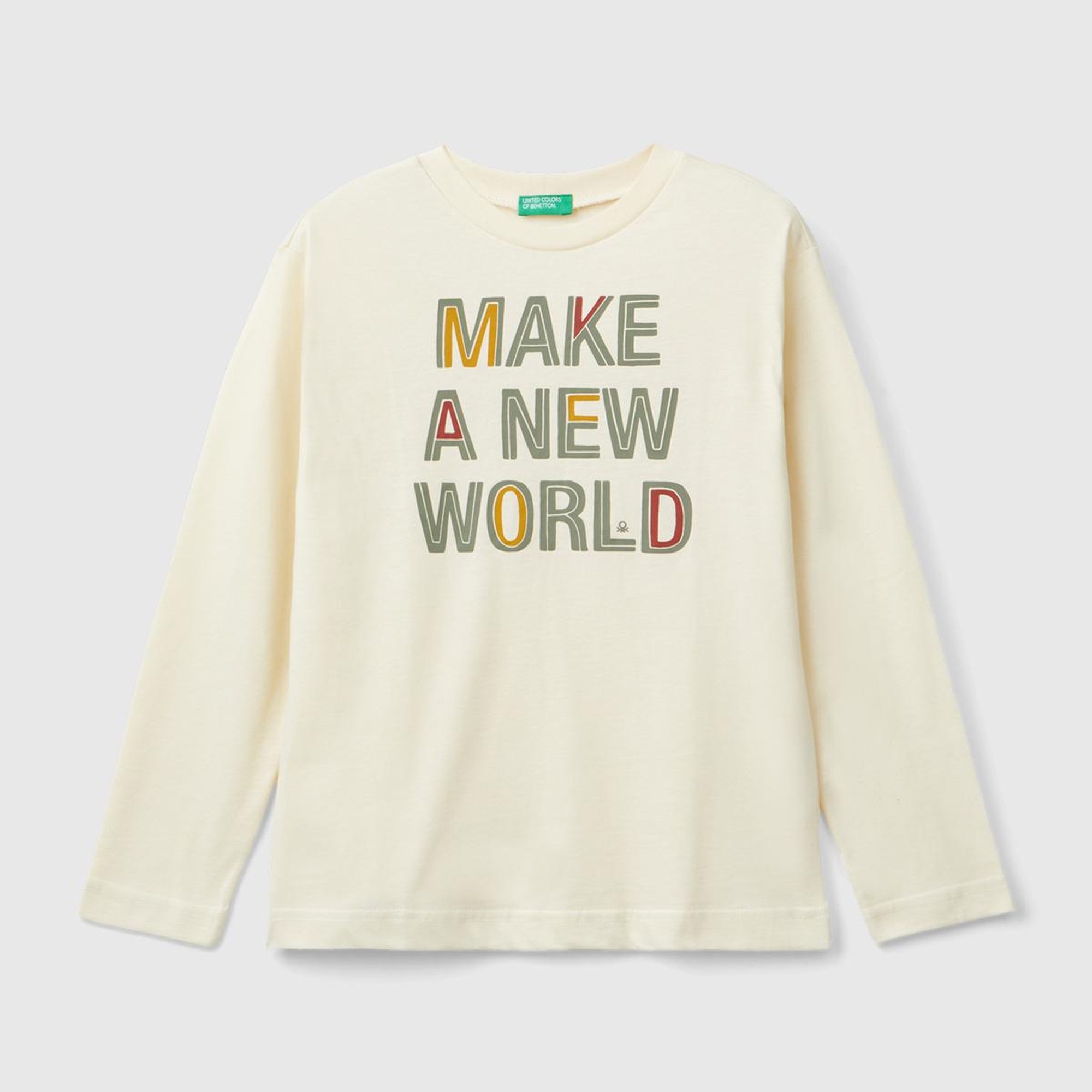 Erkek Çocuk Krem Önü Baskılı Uzun Kollu T-Shirt