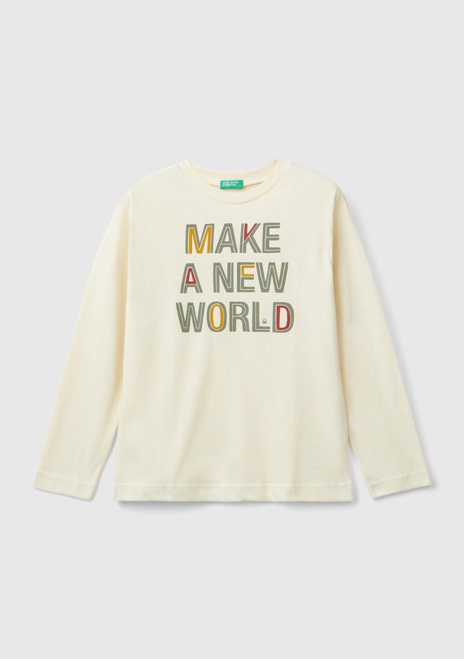  Erkek Çocuk Krem Önü Baskılı Uzun Kollu T-Shirt