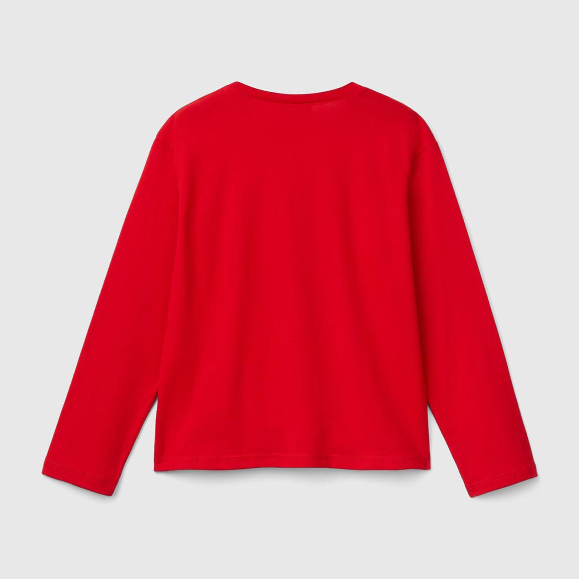 Kız Çocuk Kırmızı Etek Ucu Logo Etiketli Önü Baskılı Uzun Kollu T-Shirt