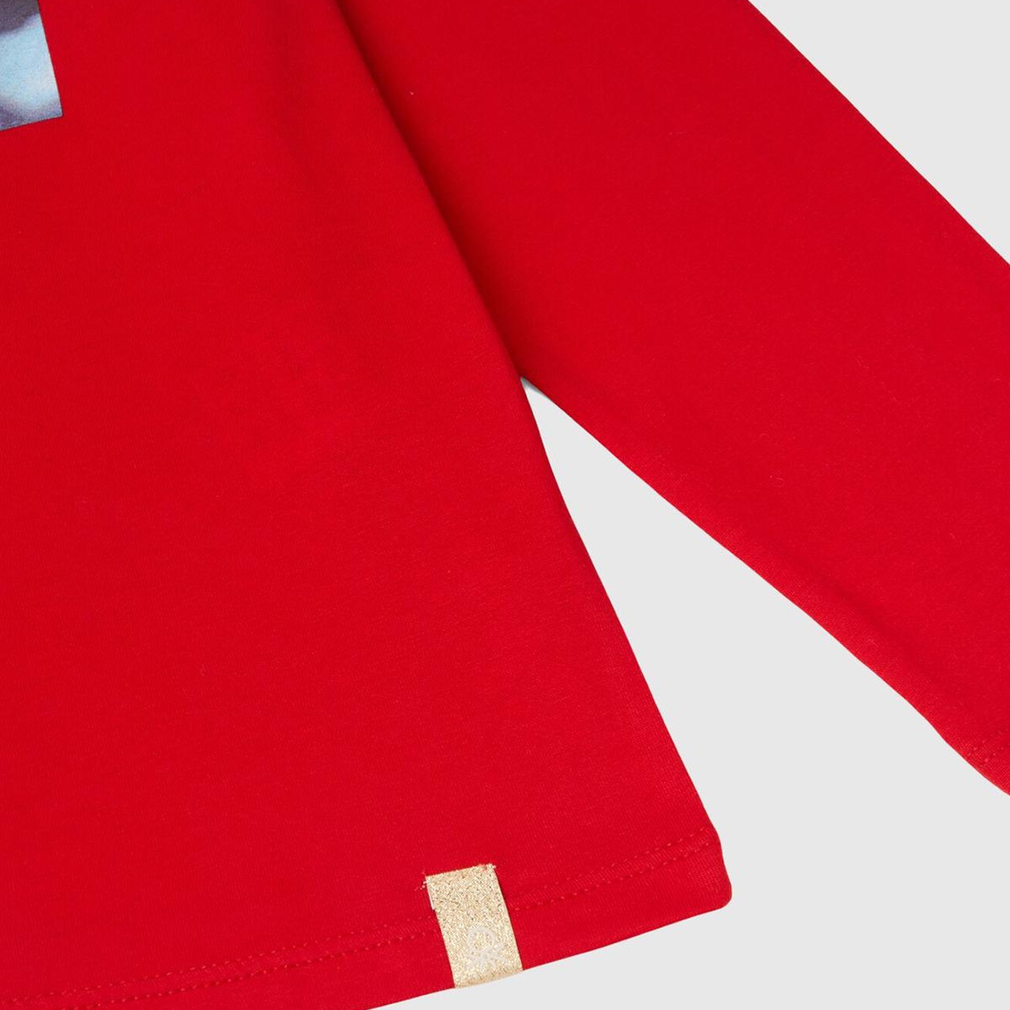 Kız Çocuk Kırmızı Etek Ucu Logo Etiketli Önü Baskılı Uzun Kollu T-Shirt