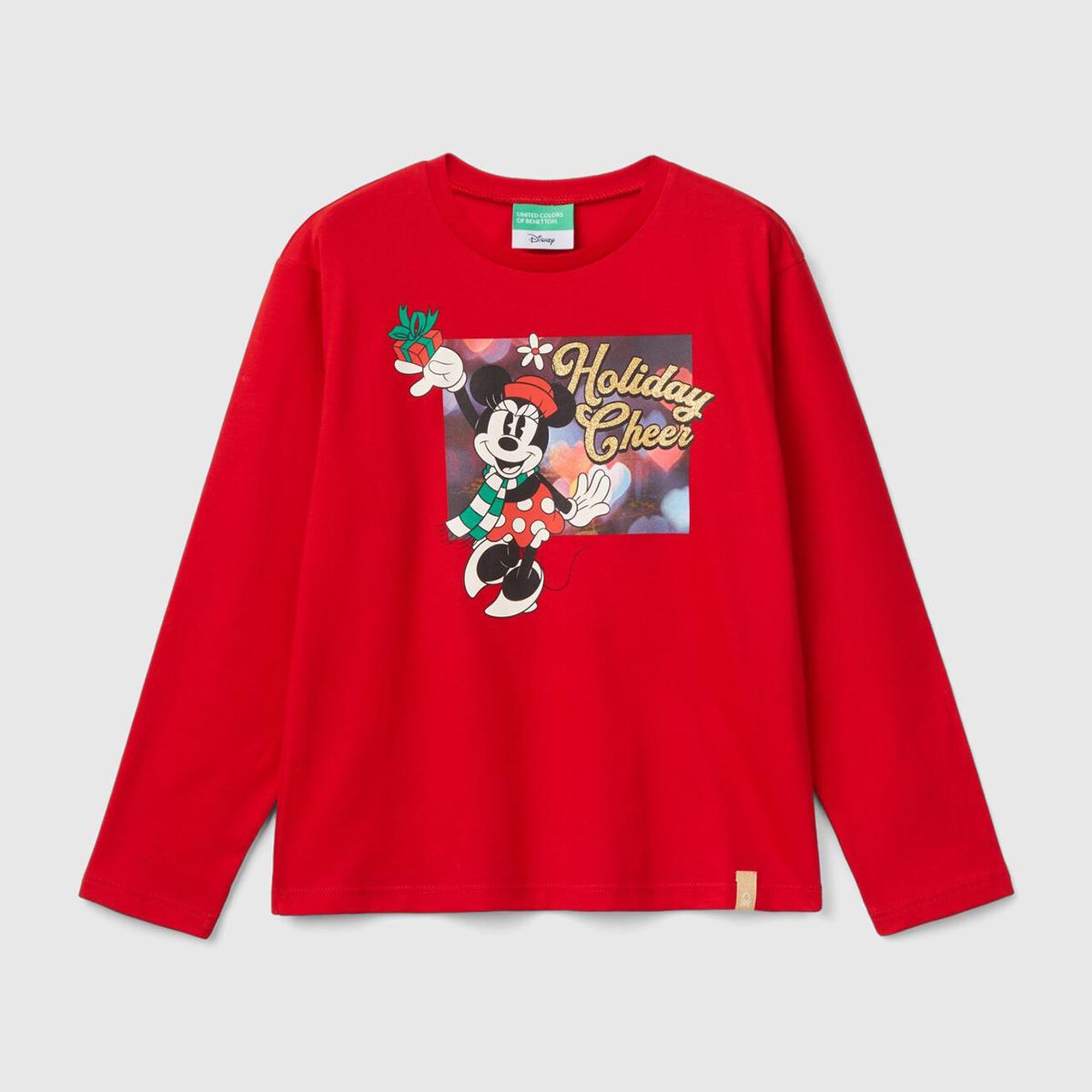 Kız Çocuk Kırmızı Etek Ucu Logo Etiketli Önü Baskılı Uzun Kollu T-Shirt