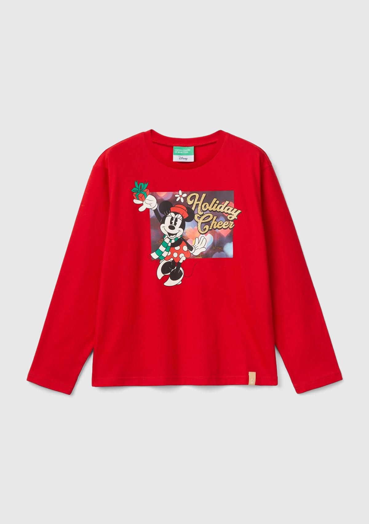  Kız Çocuk Kırmızı Etek Ucu Logo Etiketli Önü Baskılı Uzun Kollu T-Shirt