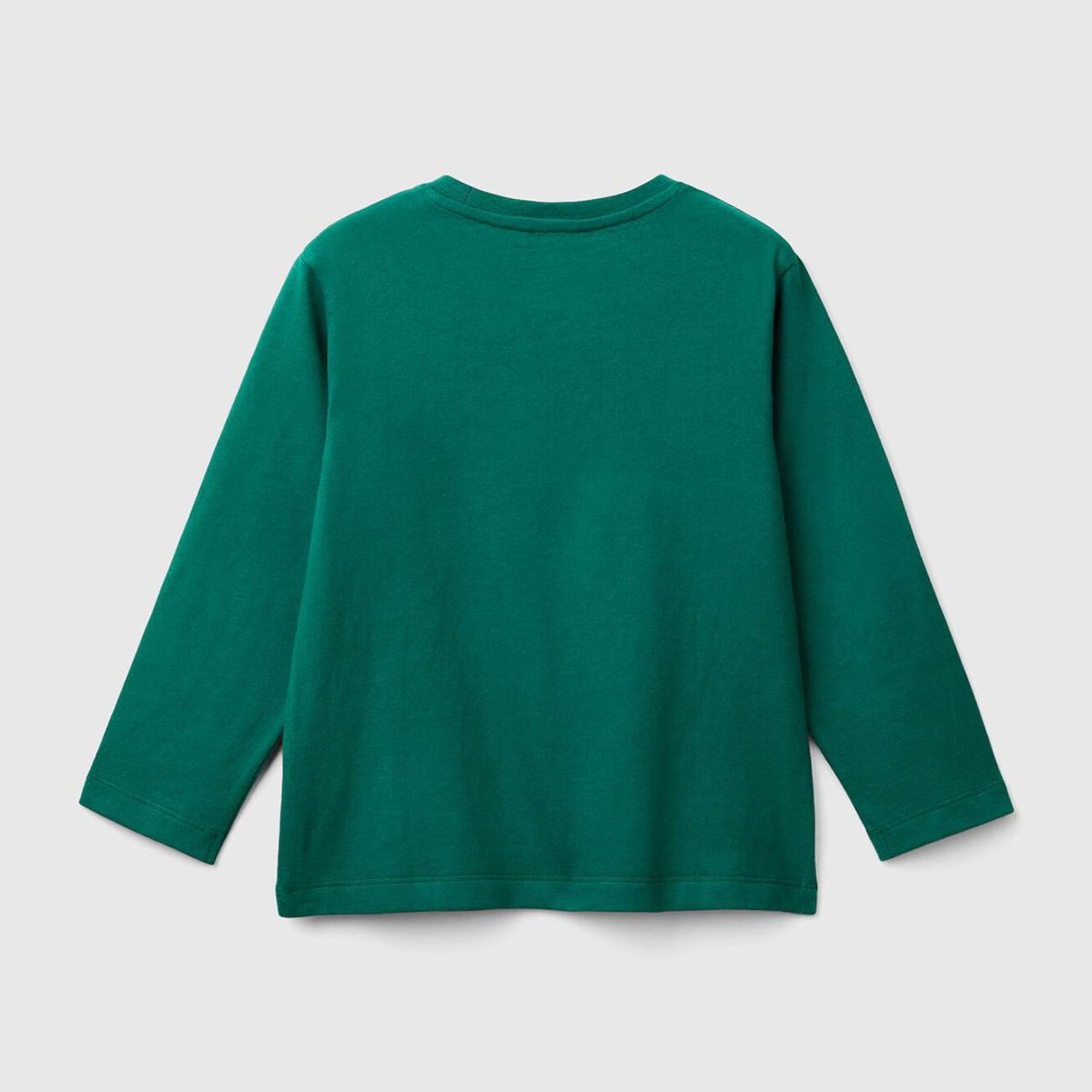 Erkek Çocuk Çam Yeşili Önü Logo İşlemeli Normal Kesim Uzun Kollu T-Shirt