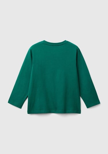  Erkek Çocuk Çam Yeşili Önü Logo İşlemeli Normal Kesim Uzun Kollu T-Shirt