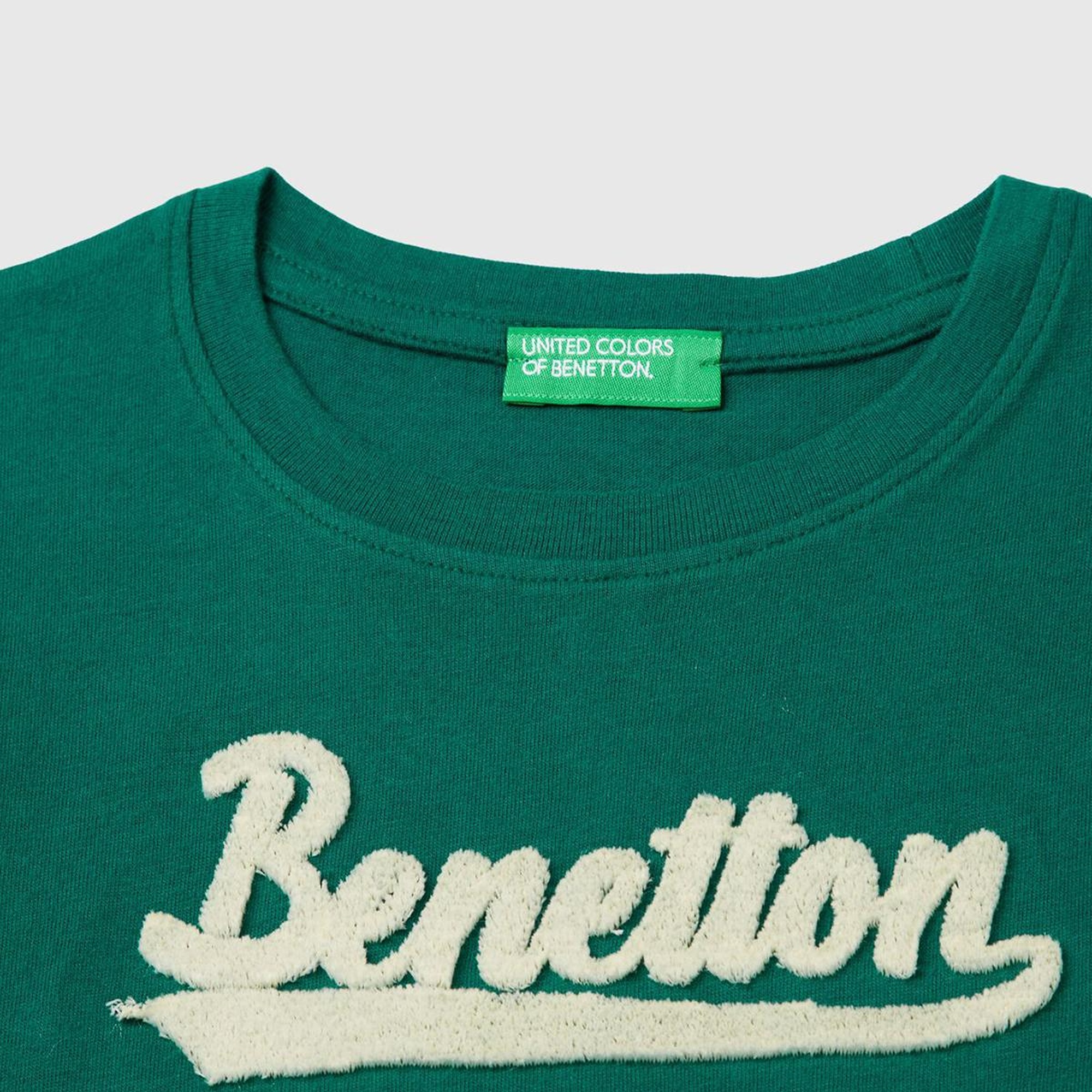 Erkek Çocuk Çam Yeşili Önü Logo İşlemeli Normal Kesim Uzun Kollu T-Shirt