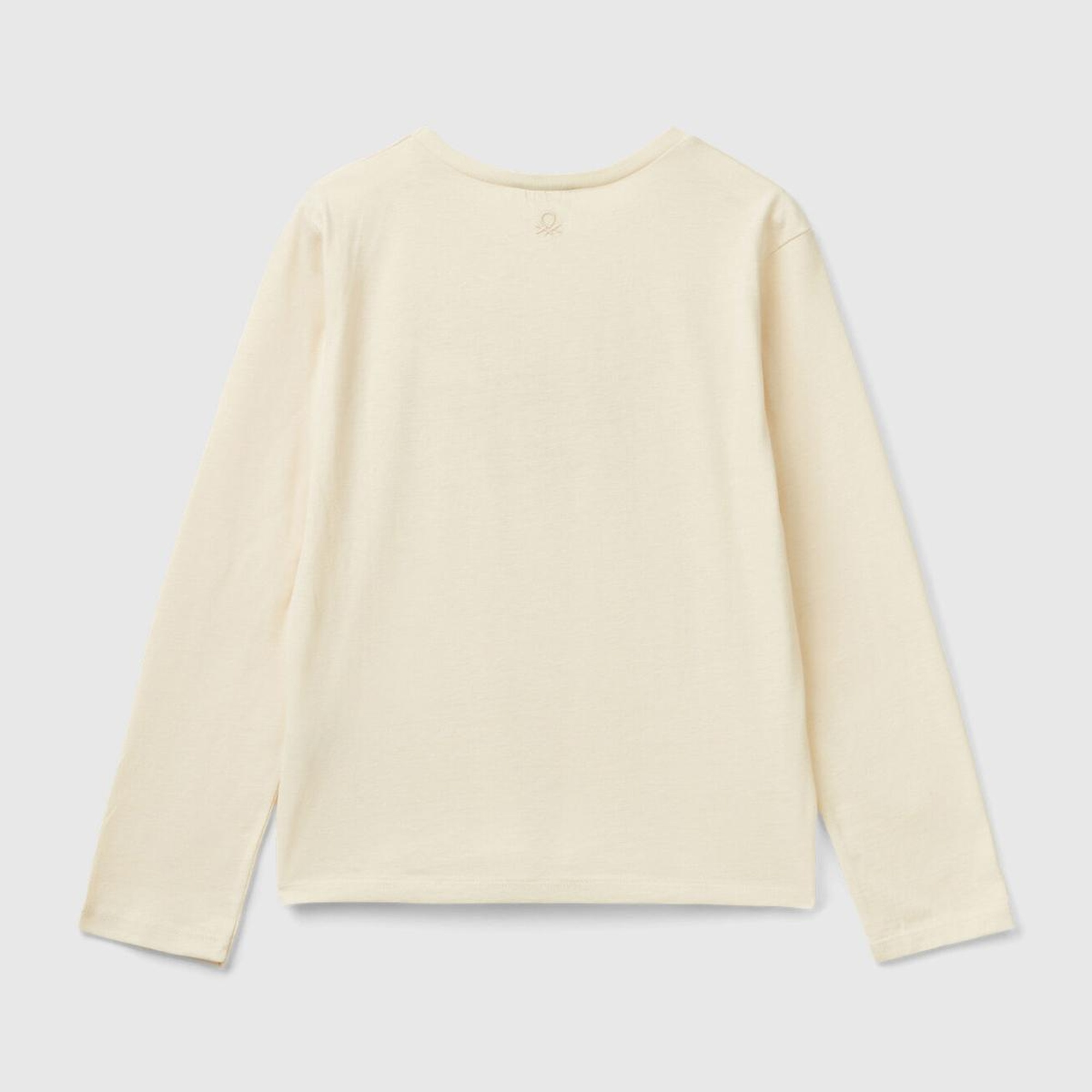 Kız Çocuk Ekru Arkası Logo İşlemeli Önü Baskılı Uzun Kollu T-Shirt