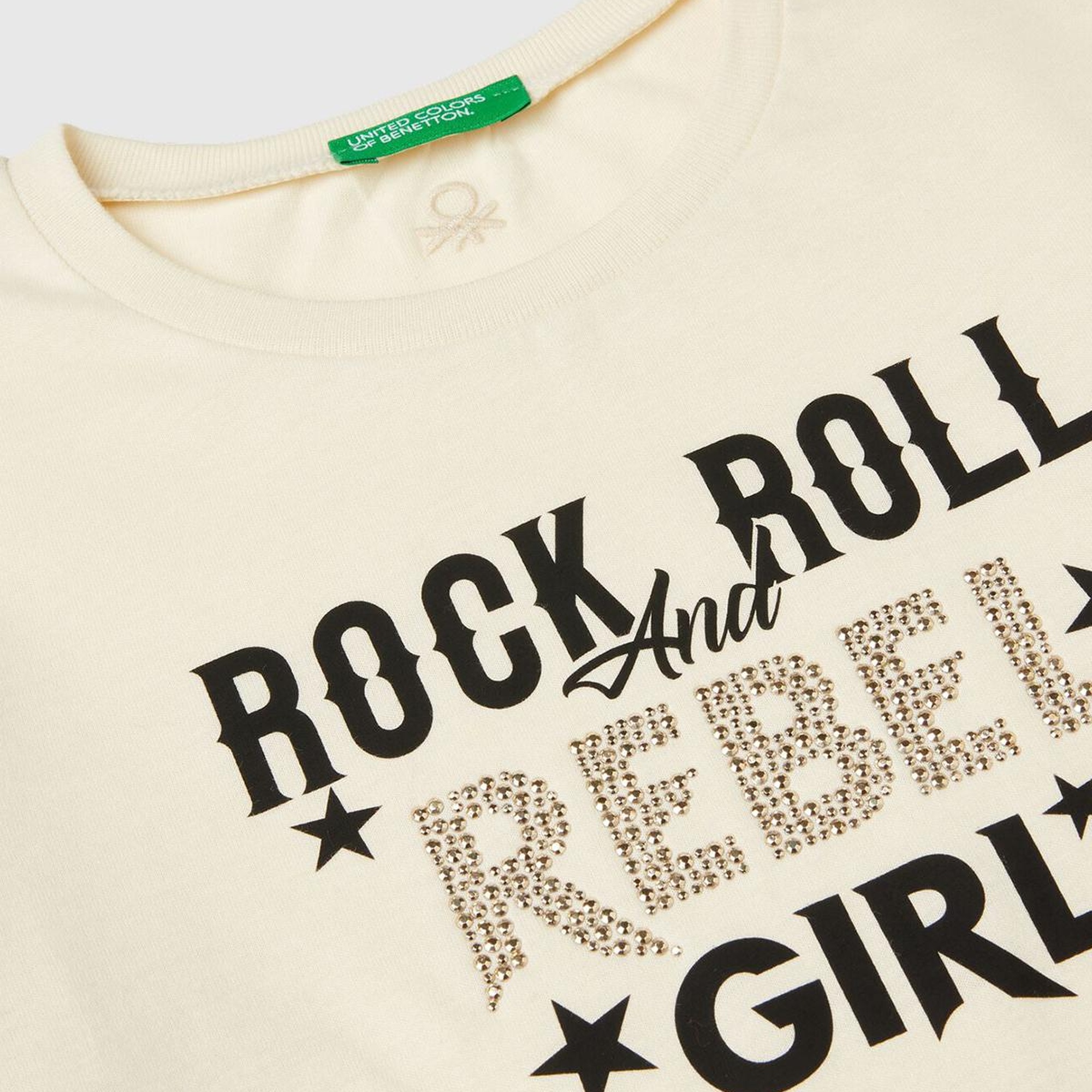 Kız Çocuk Ekru Arkası Logo İşlemeli Önü Baskılı Uzun Kollu T-Shirt