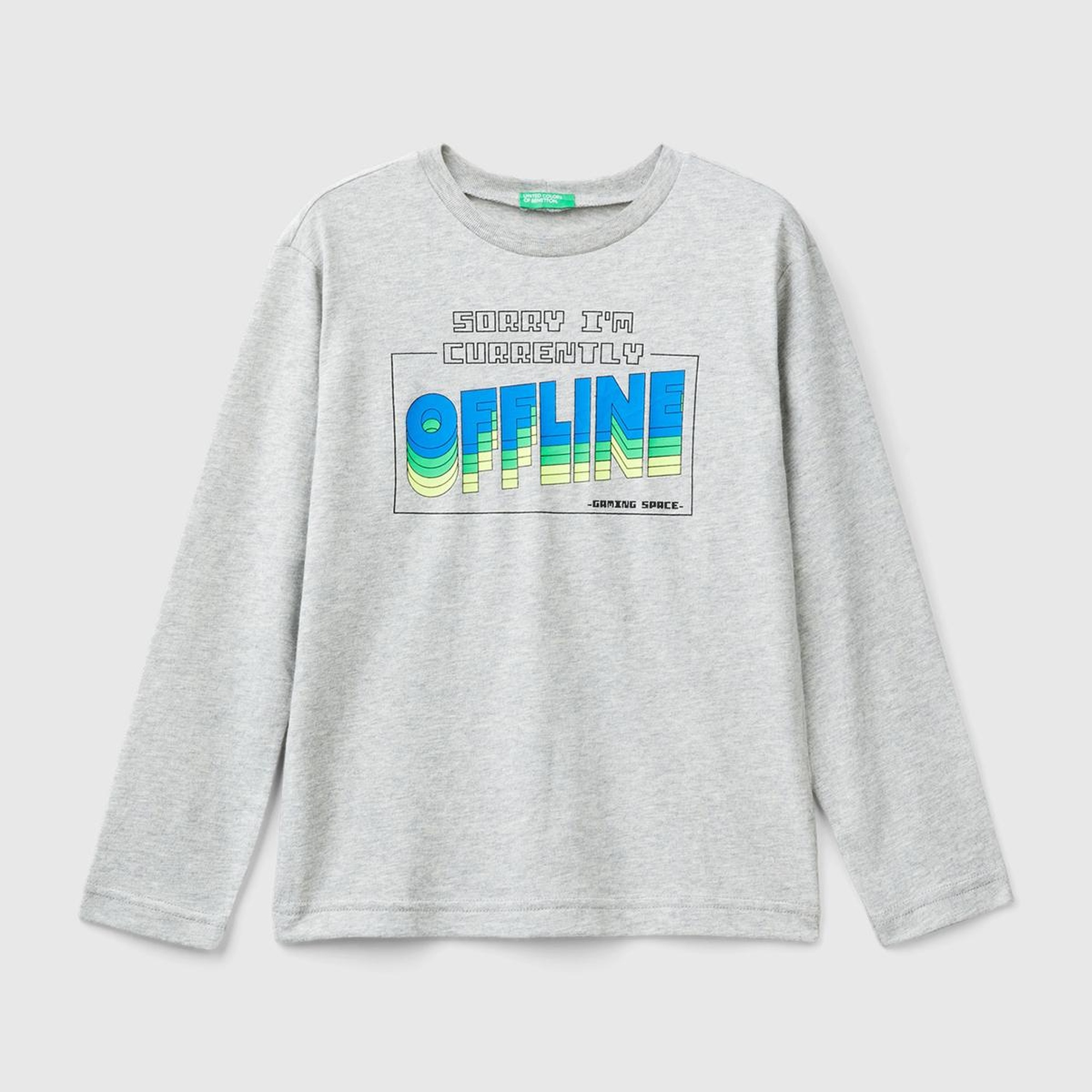 Erkek Çocuk Gri Melanj Önü Baskılı Uzun Kollu T-Shirt