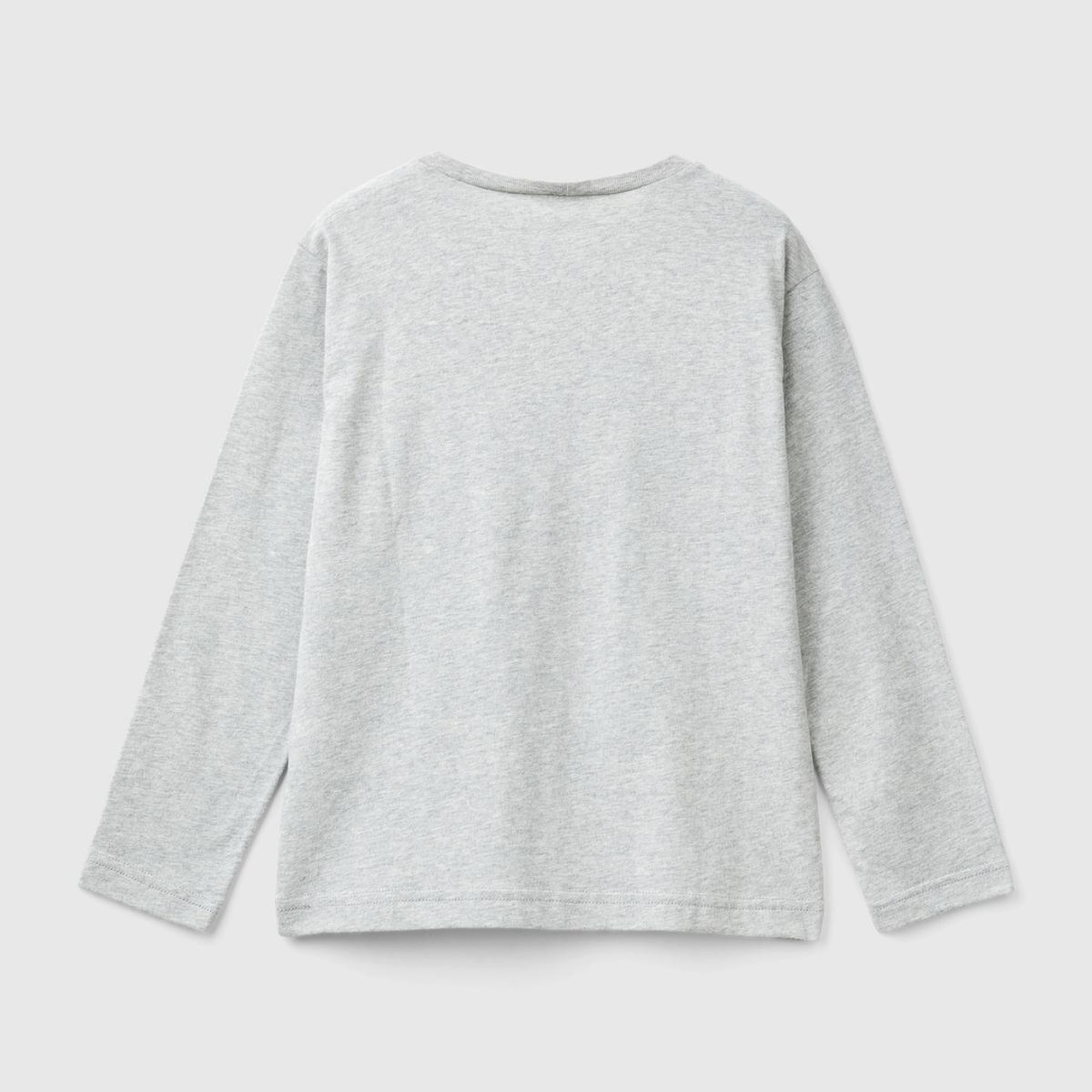 Erkek Çocuk Gri Melanj Önü Baskılı Uzun Kollu T-Shirt