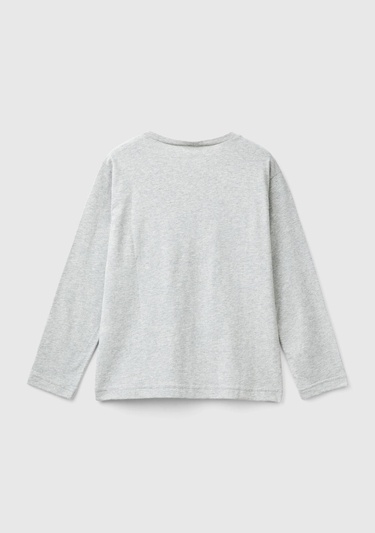  Erkek Çocuk Gri Melanj Önü Baskılı Uzun Kollu T-Shirt