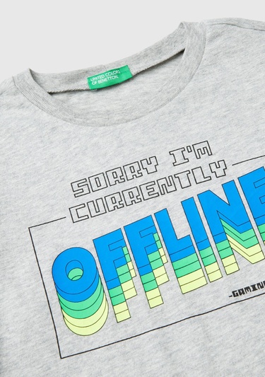  Erkek Çocuk Gri Melanj Önü Baskılı Uzun Kollu T-Shirt