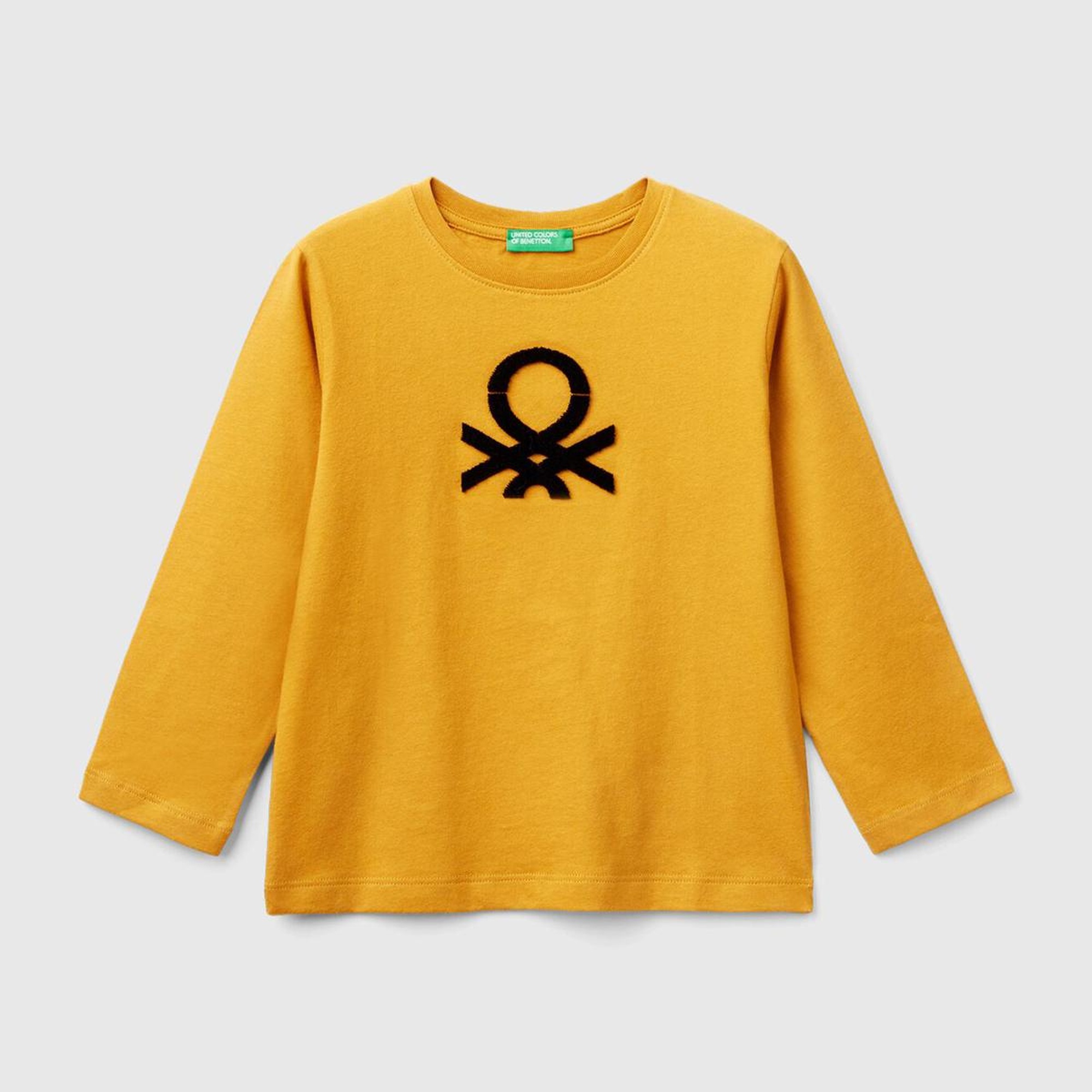 Erkek Çocuk Hardal Sarı Önü Logo İşlemeli Normal Kesim Uzun Kollu T-Shirt