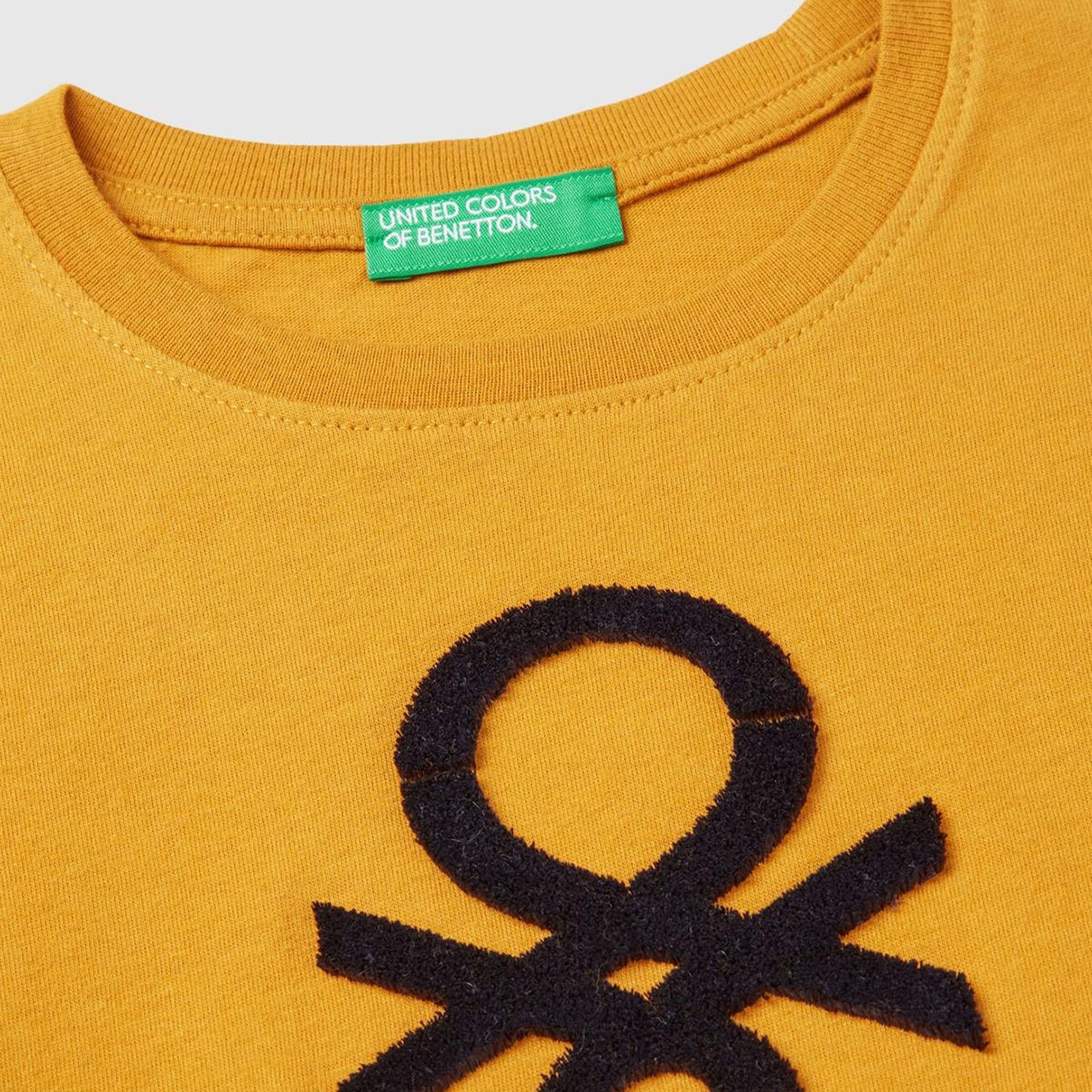 Erkek Çocuk Hardal Sarı Önü Logo İşlemeli Normal Kesim Uzun Kollu T-Shirt