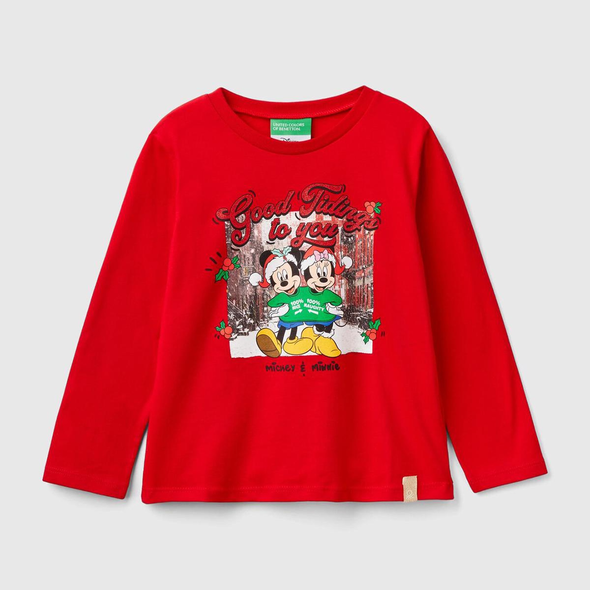 Kız Çocuk Kırmızı Etek Ucu Logo Etiketli Fotoğraf Baskılı Uzun Kollu T-Shirt