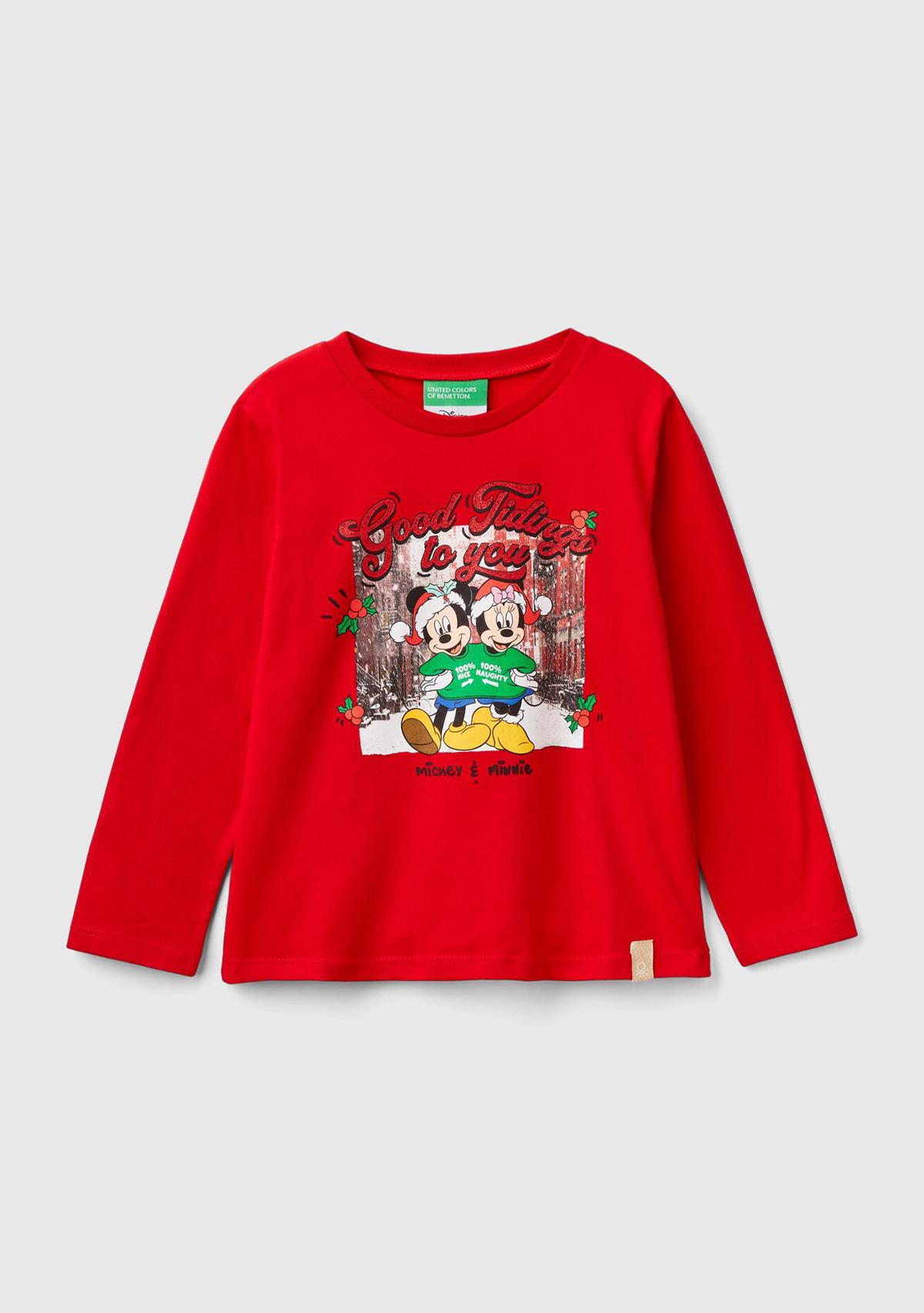  Kız Çocuk Kırmızı Etek Ucu Logo Etiketli Fotoğraf Baskılı Uzun Kollu T-Shirt