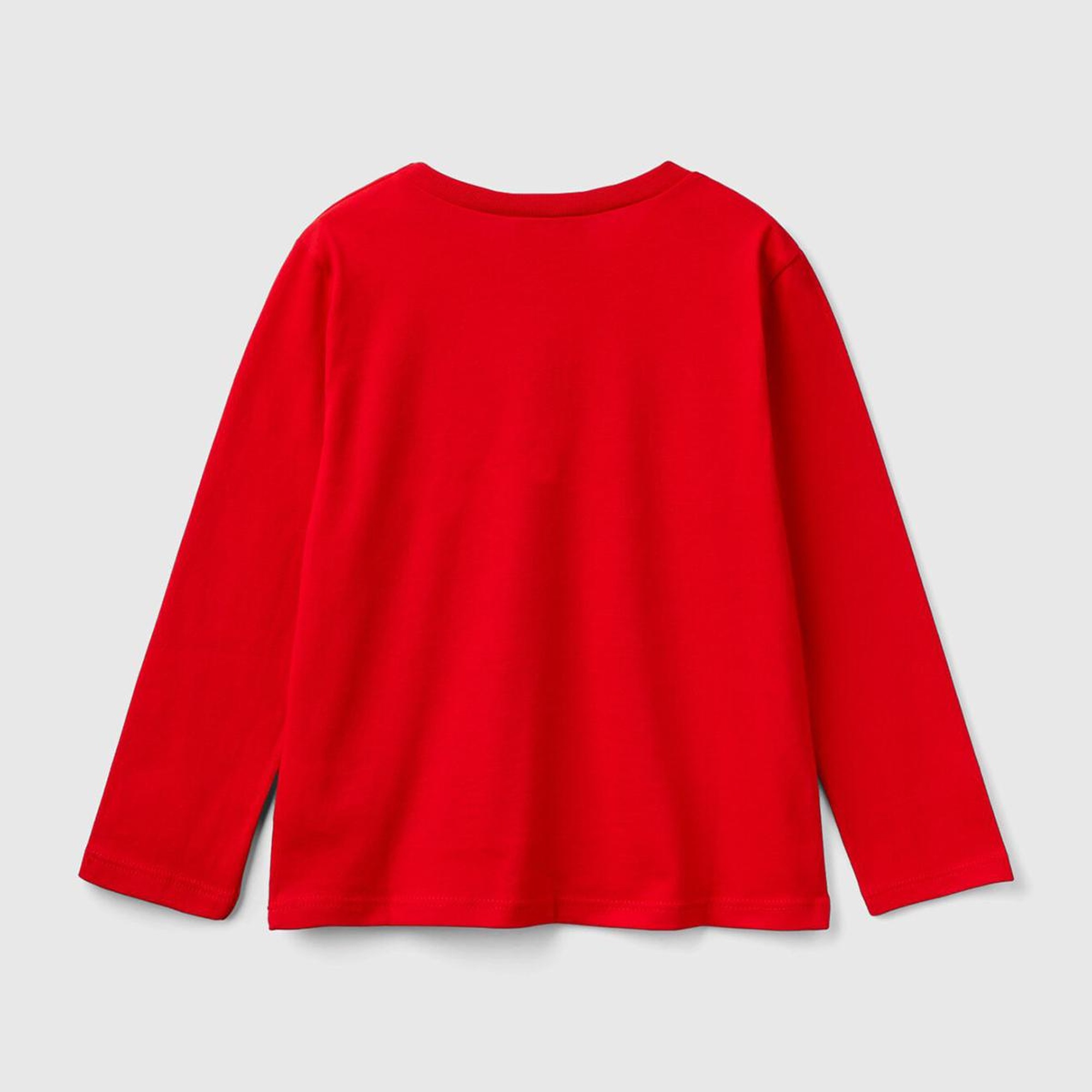 Kız Çocuk Kırmızı Etek Ucu Logo Etiketli Fotoğraf Baskılı Uzun Kollu T-Shirt