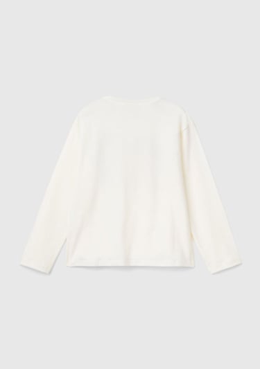  Kız Çocuk Ekru Etek Ucu Logo Etiketli Önü Baskılı Uzun Kollu T-Shirt