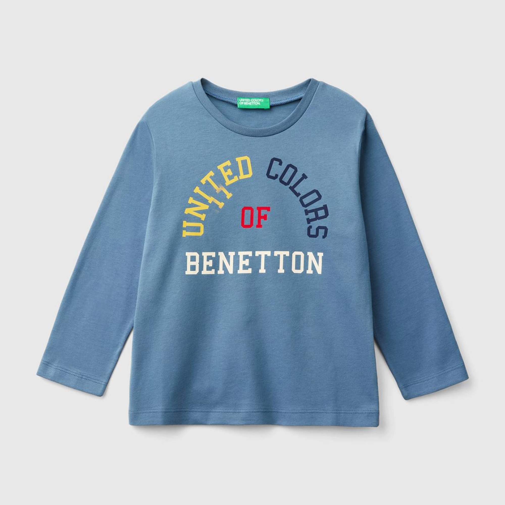 Erkek Çocuk Havacı Mavi Önü Logo Baskılı Bisiklet Yaka Uzun Kollu T-Shirt