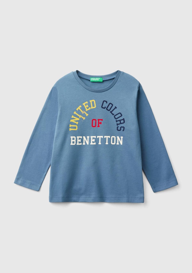  Erkek Çocuk Havacı Mavi Önü Logo Baskılı Bisiklet Yaka Uzun Kollu T-Shirt