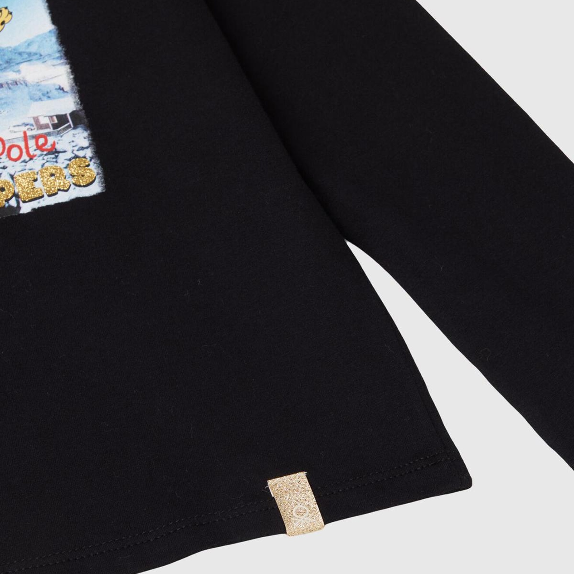 Kız Çocuk Siyah Etek Ucu Logo Etiketli Önü Baskılı Uzun Kollu T-Shirt