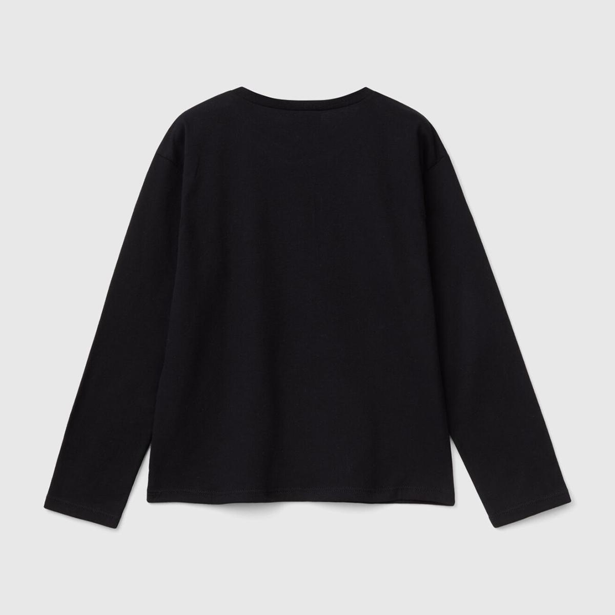 Kız Çocuk Siyah Etek Ucu Logo Etiketli Önü Baskılı Uzun Kollu T-Shirt