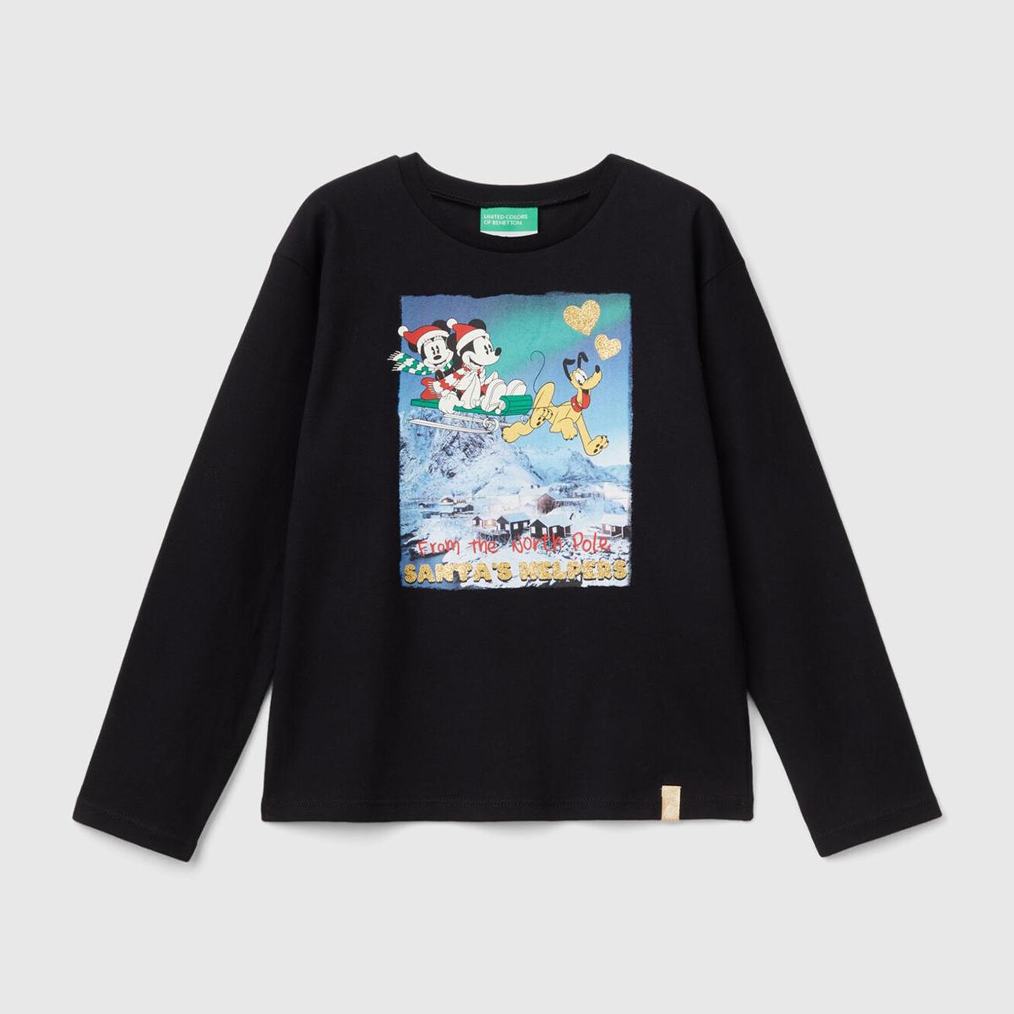 Kız Çocuk Siyah Etek Ucu Logo Etiketli Önü Baskılı Uzun Kollu T-Shirt