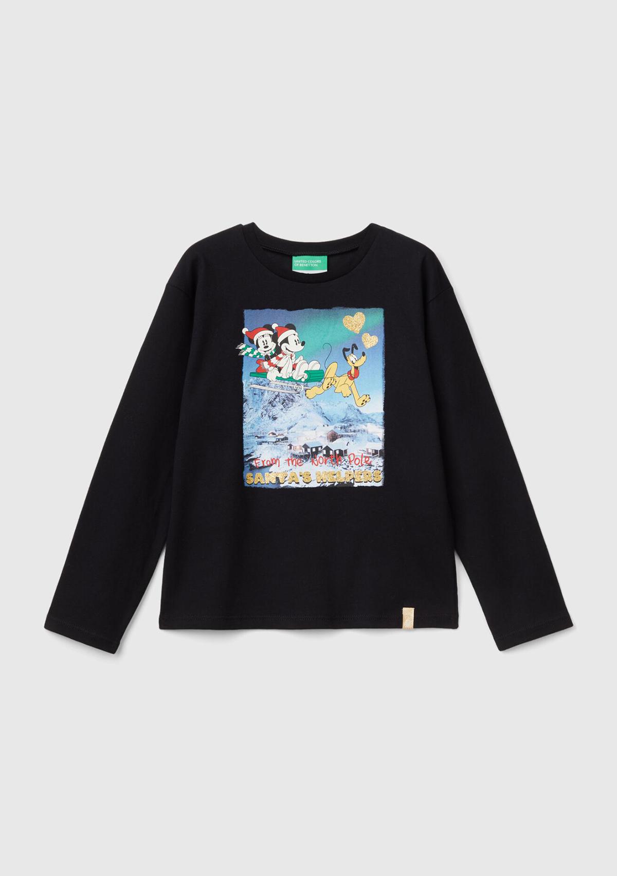  Kız Çocuk Siyah Etek Ucu Logo Etiketli Önü Baskılı Uzun Kollu T-Shirt